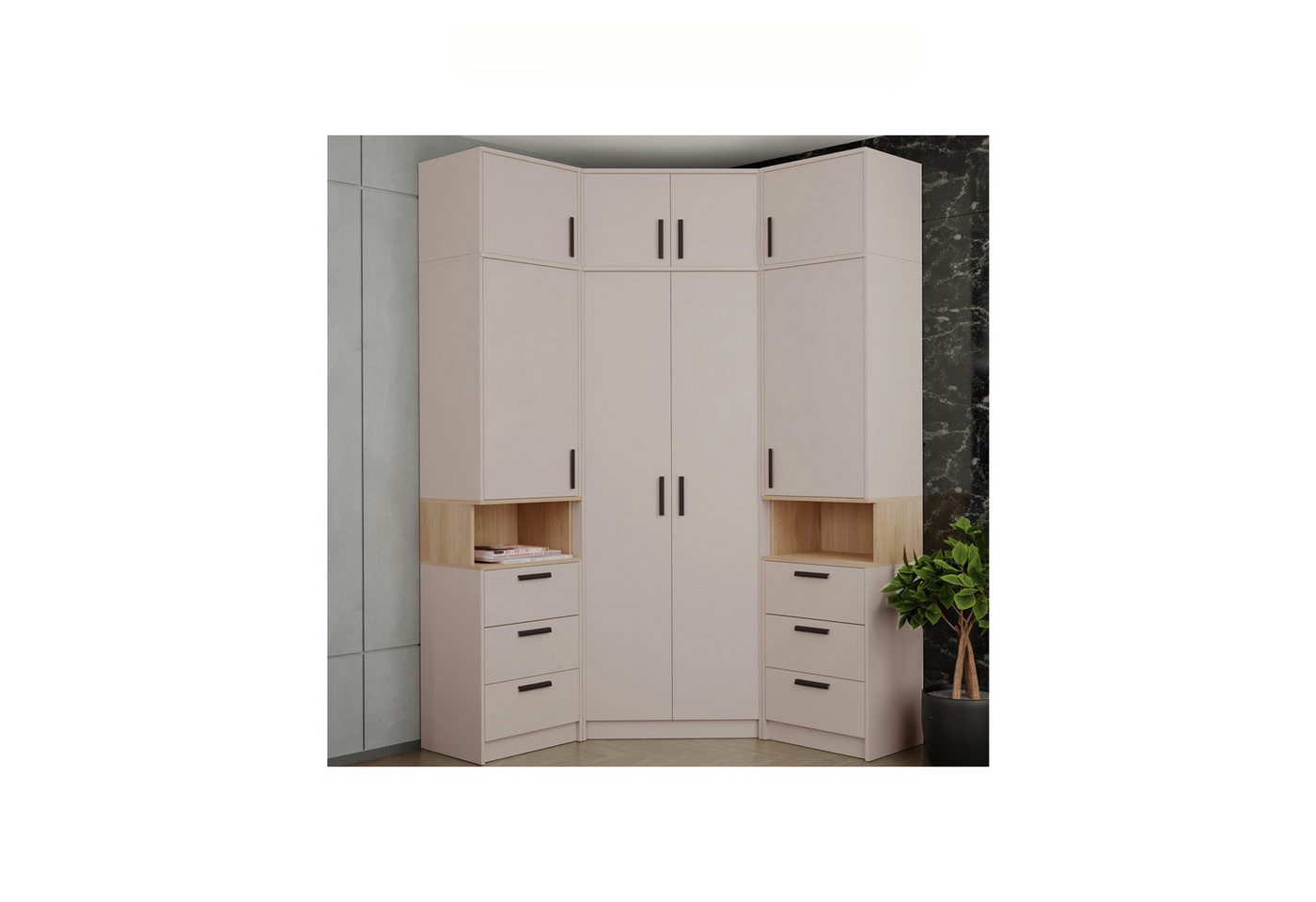 Marmex Möbel Schrank-Set GRANT SET 14 C, (6-St., 2 Regale, Eckschrank, drei Schrankverlängerungen), Türen mit Soft-Close-System von Marmex Möbel