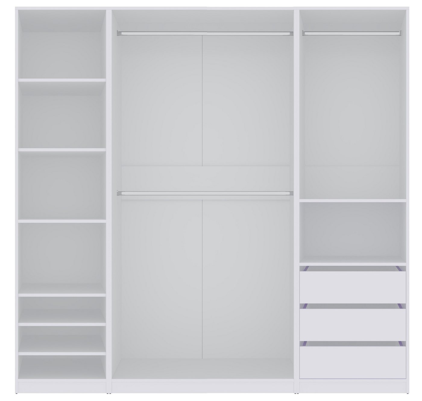 Marmex Möbel Schrank-Set TRES SET J/B Garderobenschrank begehbare Garderobe Ankleidzimmer, (3-St), 3 Kleiderstangen, viel Stauraum 3 Schubladen von Marmex Möbel