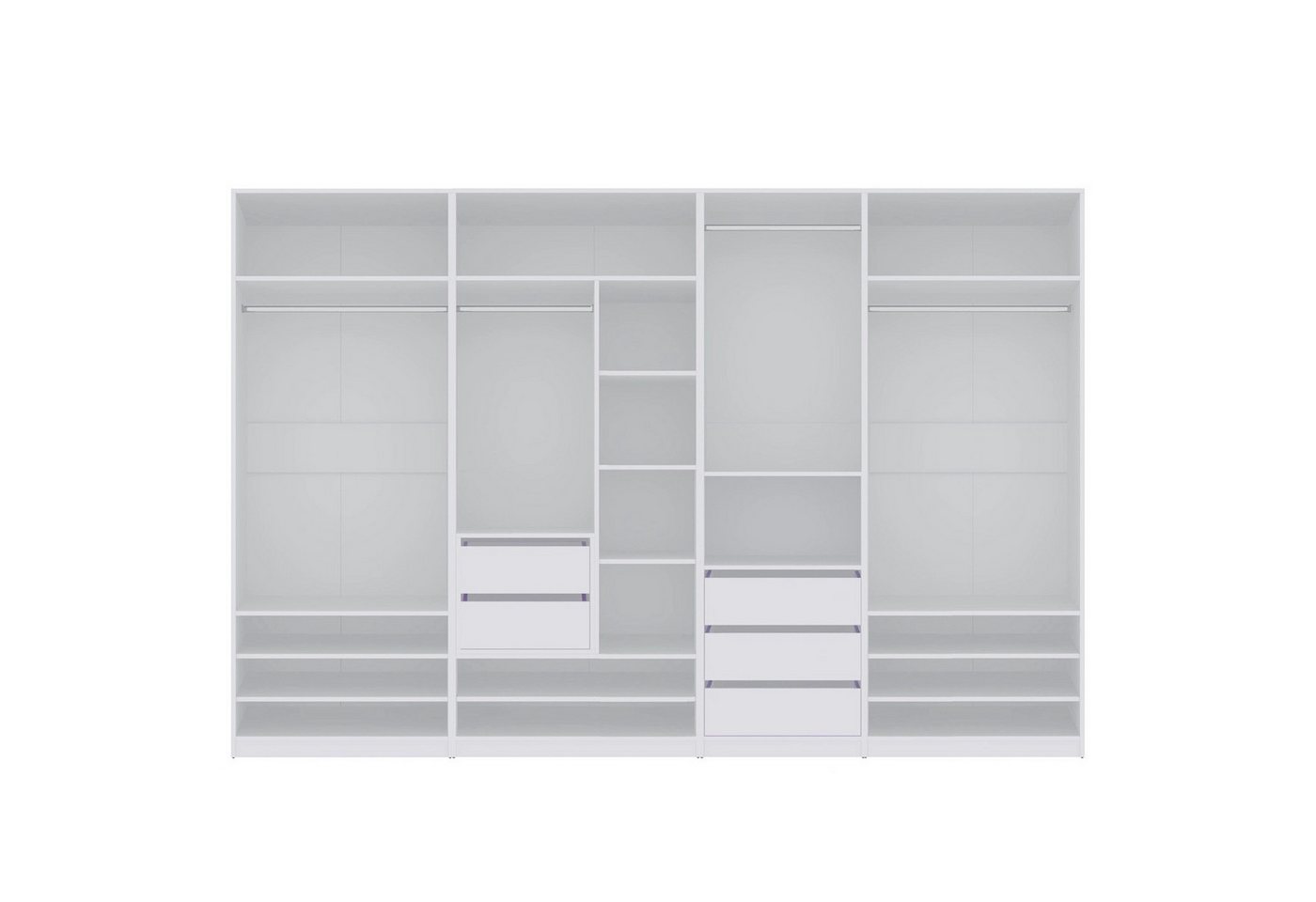 Marmex Möbel Schrank-Set TRES SET Z/B offener Garderobenschrank begehbarer Kleiderschrank, (5-St), 4 Kleiderstangen, 5 Schubladen von Marmex Möbel