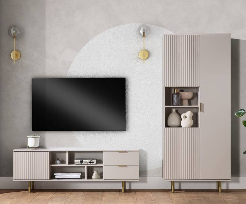 Marmex Möbel Wohnzimmer-Set NUBIA SET 06 TV-Wand-Set Lowboard Standregal Regal, (2-St) von Marmex Möbel
