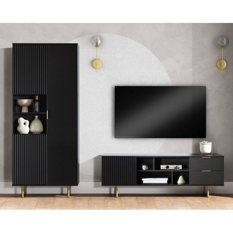 Marmex Möbel Wohnzimmer-Set NUBIA SET 06 TV-Wand-Set Lowboard Standregal Regal, (2-St) von Marmex Möbel