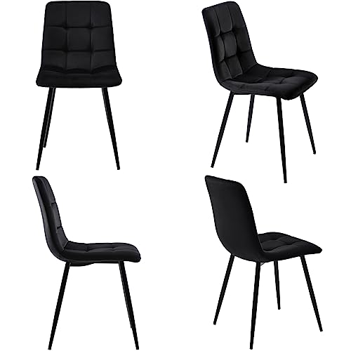 Marooma 4er Set Esszimmerstuhl,Gepolsterter Stuhl,Designerstuhl mit Rückenlehne,Esszimmerstuhl ohne Armlehne, moderner Küchenstuhl mit Knöpfen,44x41x86 cm (Samt, Schwarz) von Marooma
