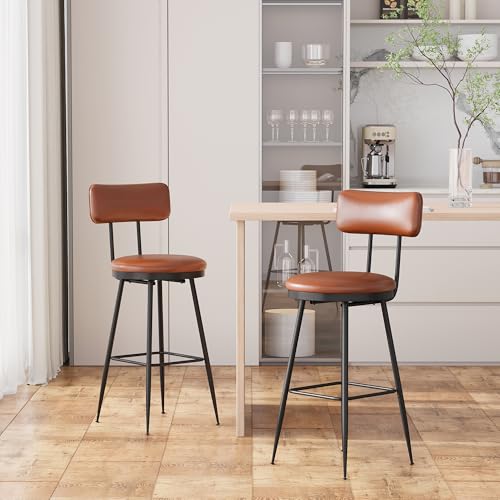 Marooma Barhocker 2er Set, Polsterstuhl, Küchenstuhl mit Rückenlehne, Esszimmerstuhl ohne Armlehne, mit Fußstütze,Moderner Barhocker für Bar Restaurant, PU (Braun, 2er Set,38x38x85,5 cm) von Marooma