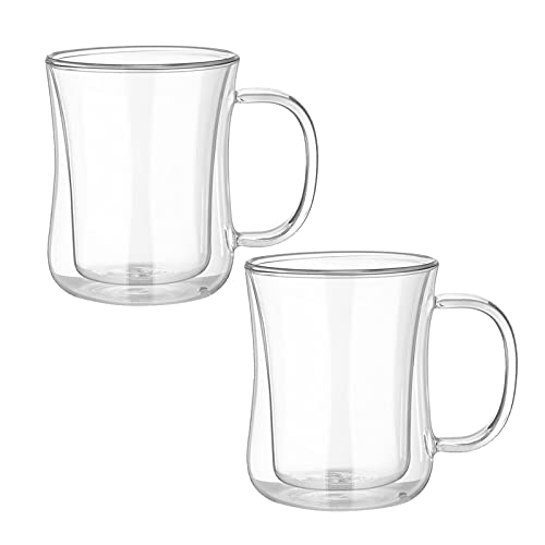 Marooma Glas-Kaffeetassen, 220 ml, doppelwandige Glas-Kaffeetasse, klare Borosilikat-Trinkbecher mit Griffen für Saft, Milch, Teebeutel, Getränke, Bier, A3 von Marooma