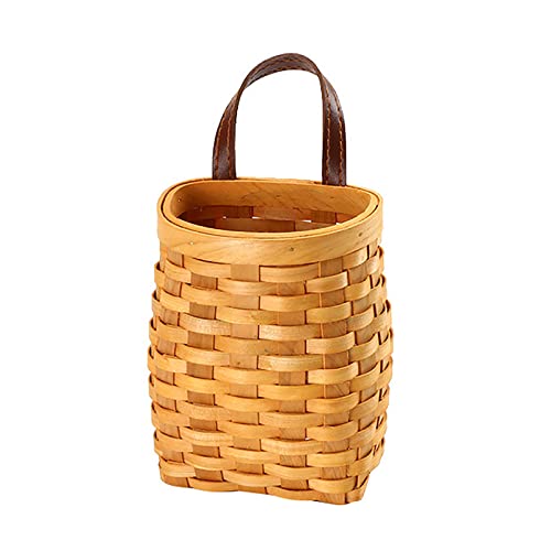 Marooma Hängender Rattankorb, handgewebter Holz-Aufbewahrungskorb, tragbarer Wandbehang, Blumenkorb, Organizer, Obst, Gemüse, Rattan, Blumenkorb für Zuhause von Marooma