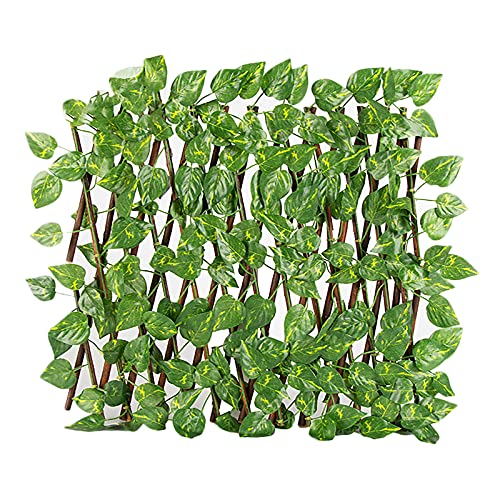 Marooma Künstlicher Efeu-Sichtschutzzaun, 15,7 falscher einziehbarer Holzheckenzaun Simulation immergrüne Blätterzaun für Balkon und Außenbereich von Marooma