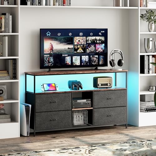Marooma TV-Schrank mit LED, 108 cm, Unterhaltungsschränke mit 4 herausnehmbaren Schubladen, TV-Bank mit Stauraum, modernes Wohnzimmermöbel (Schwarz, 108 cm) von Marooma