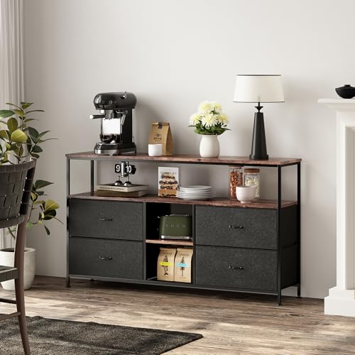 Marooma TV-Schrank mit LED, 137 cm, Unterhaltungsschränke mit 4 herausnehmbaren Schubladen, TV-Bank mit Stauraum, modernes Wohnzimmermöbel (schwarz, 137 cm) von Marooma