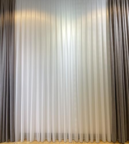 Maroon Nest Gardinenvorhang Vual Halbtransparente Graue Gardine mit Kräuselband und Bleiband – Eleganter Voile-Vorhang in 2er Set verschiedenen Größen erhältlich (H260 x B150 cm) von Maroon Nest