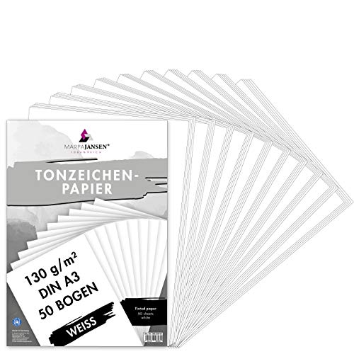 MarpaJansen Tonzeichenpapier Weiß Matt, DIN A3, 50 Bogen, 130g/m² Blauer Engel zertifiziert von MARPAJANSEN