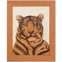 Tiger Wandbehang Aus Holz | Original Intarsien Inlay Wandkunst Katzenliebhaber Geschenk Retro Holzmalerei Handgefertigt von Marquetrymaker