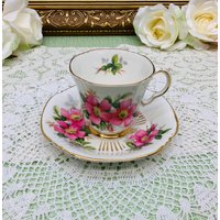 "Prairie Rose" Teetasse Mit Untertasse Von Adderley "Canadian Provincial Flowers" Aus Den 60Er Jahren von MarquisTreasures