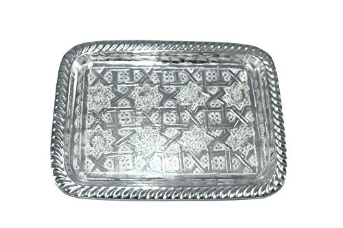 Orientalisches Tablett Serviertablett Marrakesch Messing versilbert Metall zu Tee Dekoration eckig 28 5 x 20 5 x 1 5 cm von Marrakech Accessoires