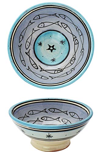 Orientalische Dipschale Schale Poisson Blau Ø 17cm Groß | bunte marokkanische Keramik Schale Deko bunt aus Marokko | Orient große Keramikschalen Geschirr handbemalt von Marrakesch Orient & Mediterran Interior