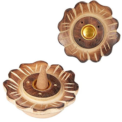 2er Set Räucherkegelhalter aus Mango Holz Warda 8cm Rund Braun | Räucherstäbchen Halter asiatisch handgefertigt | Halterung für Raeucherstaebchen als Raucher Zubehör & Asiatische Deko von Marrakesch Orient & Mediterran Interior