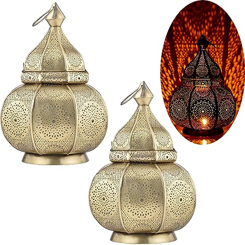 2er Set Marrakesch Lampe und Laterne in einem aus Metall 30 cm groß | Tischlampe Windlicht Lamisa Gold als Orientalische Dekoration von Marrakesch Orient & Mediterran Interior