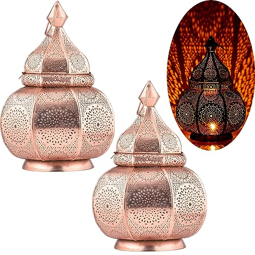 2er Set Marrakesch Lampe und Laterne in einem aus Metall 30 cm groß | Tischlampe Windlicht Lamisa Kupfer als Orientalische Dekoration von Marrakesch Orient & Mediterran Interior
