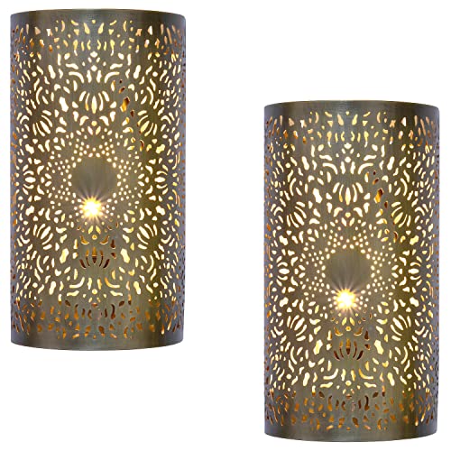 2er Set Marrakesch Orientalische Lampe Wandleuchte aus Metall Wandlampe Leuchte Yassan Gold Antik 29cm als Wanddeko (Gold Antik, 2 Stück) von Marrakesch Orient & Mediterran Interior
