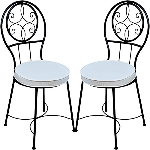 2er Set Mediterraner Stuhl Gartenstuhl aus Metall Schwarz Terrassa ø 40 cm | Balkonstuhl | Eisenstuhl als Bistrostuhl | Mediterrane Deko im Garten Terrasse oder Balkon von Marrakesch Orient & Mediterran Interior