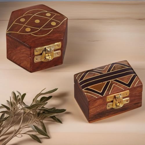 2er Set Orientalische Aufbewahrungsbox mit Deckel Dajat Delya | Orientalischer Schmuckkästchen für Mädchen und Damen zur Schmuckaufbewahrung | Marokkanische kleine Schatulle Box aus Holz von Marrakesch Orient & Mediterran Interior