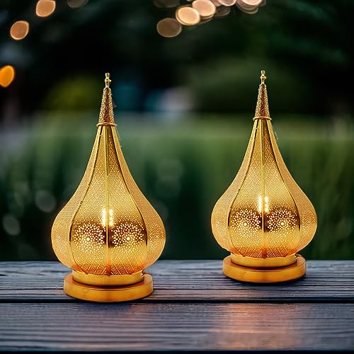 2er Set Orientalische Laterne aus Metall Ezana Gold 36cm | Marokkanische Gartenlaterne für draußen oder innen | Marokkanisches Orientalisches Windlicht Gartenwindlicht hängend oder zum hinstellen von Marrakesch Orient & Mediterran Interior