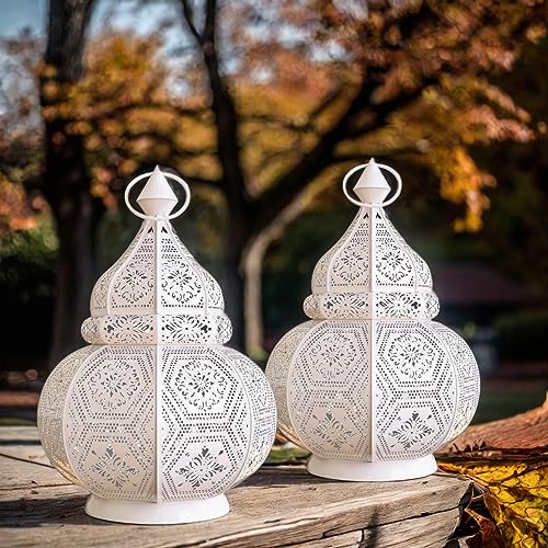 2er Set Orientalische Laterne aus Metall Maha Weiss 28cm | orientalisches Marokkanisches Gartenwindlicht | Marokkanische Metalllaterne für draußen als Gartenlaterne, oder Innen als Tischlaterne von Marrakesch Orient & Mediterran Interior