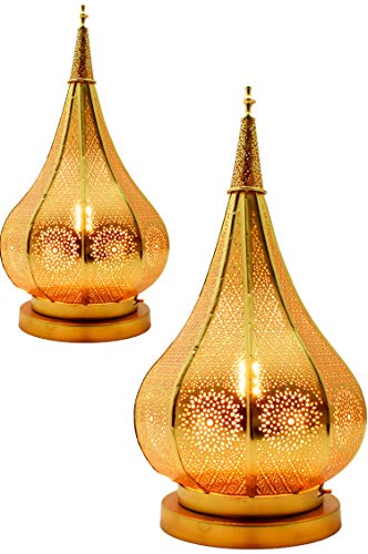 2er Set Orientalische kleine Tischlampe Lampe Kais 38cm Gold E14 | Marokkanische Tischlampen klein aus Metall, Lampenschirm | Nachttischlampe modern, für Vintage, Retro & Landhaus Stil Design von Marrakesch Orient & Mediterran Interior