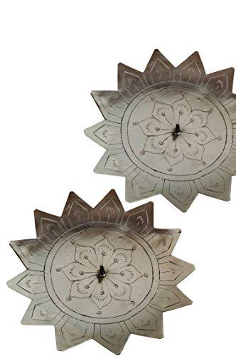 2er Set Orientalischer Kerzenständer Kerzenhalter Silber Jaini Stern 15cm Groß | Marokkanischer Metall Kerzenleuchter für Taufe, Kommunion, auf Gedeckter Tisch als Tischdeko im Wohnzimmer 2 Stück von Marrakesch Orient & Mediterran Interior