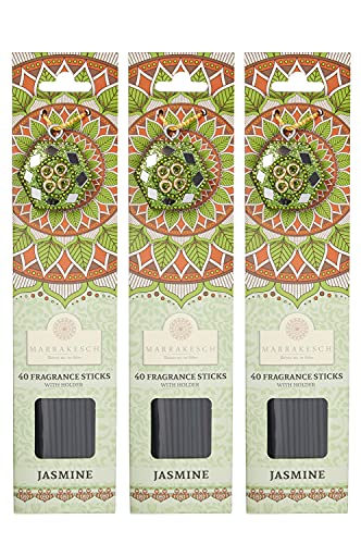 3 Packungen Räucherstäbchen Jasmin 120 Stäbchen aus Indien | 3 Schachteln Weihrauch Räucherwerk asiatisch handgefertigt | inklusive 3 runde Räucherstäbchenhalter von Marrakesch Orient & Mediterran Interior