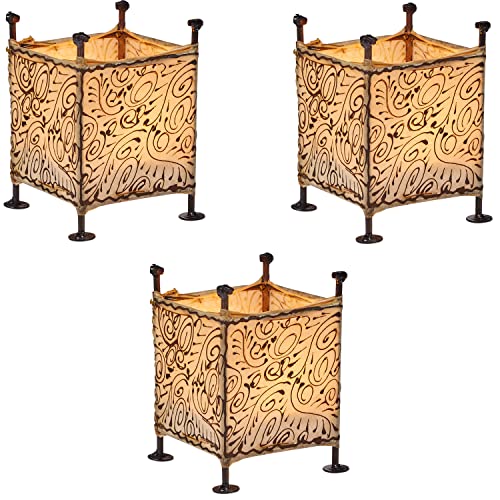 3er Set Windlicht Kerzenhalter orientalisch Budur Natur 15cm | Orientalische Vintage Teelichthalter | Marokkanische Windlichter aus Leder als Dekoration von Marrakesch Orient & Mediterran Interior