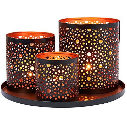 Marrakesch Orient Deko Set Geschenkset -5- für Frauen und Männer | Tablett Serviertablett rund rutschfest 3X Windlicht | orientalische Wohnzimmer Badezimmer Wohnung Dekoration Modern oder Vintage von Marrakesch Orient & Mediterran Interior