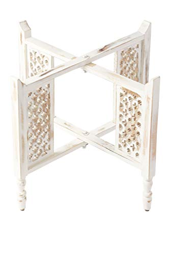 Klapptisch Untergestell Hania Weiß 60cm | klappbarer Tablettständer aus massivem Holz | handgefertigtes Untergestell mit Moucharabia Muster | orientalischer Tabletttisch Shabby Weiß von Marrakesch Orient & Mediterran Interior