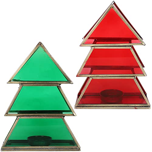 MARRAKESCH 2er Set Teelichthalter Christbaum 17cm Rot Grün aus Glas als Weihnachtsdeko oder Tischdeko Finse von Marrakesch Orient & Mediterran Interior