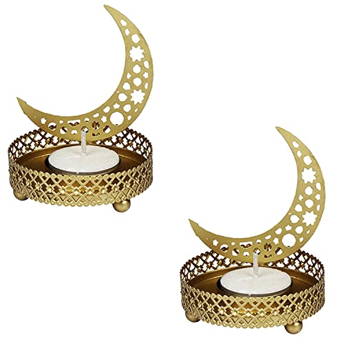 MARRAKESCH 2er Set Teelichthalter Mond 8cm Gold aus Metall als Hochzeitsdeko oder Tischdeko Ramadan Deko von Marrakesch Orient & Mediterran Interior