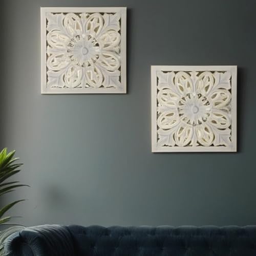 MARRAKESCH 2er Set Wandbild Wanddeko aus Holz 40cm gross Ornament Adarsch Shabby Weiss als Orientalische Dekoration von Marrakesch Orient & Mediterran Interior