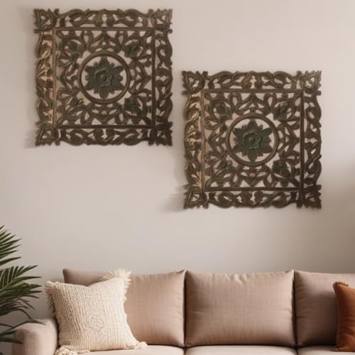 MARRAKESCH 2er Set Wandbild Wanddeko aus Holz 40cm gross Ornament Ajitha Grau als Orientalische Dekoration von Marrakesch Orient & Mediterran Interior