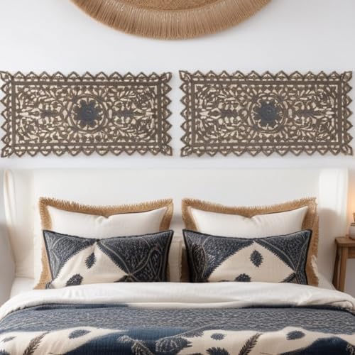 MARRAKESCH 2er Set Wandbild Wanddeko aus Holz 90cm gross Ornament Bodhi als Orientalische Dekoration Shabby Grau von Marrakesch Orient & Mediterran Interior