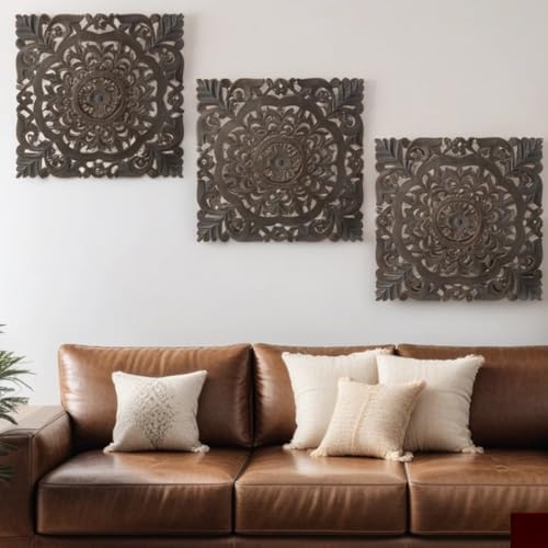 MARRAKESCH 3er Set Wandbild Wanddeko aus Holz 40cm gross Ornament Ahsoka Shabby Grau als Orientalische Dekoration von Marrakesch Orient & Mediterran Interior