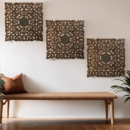 MARRAKESCH 3er Set Wandbild Wanddeko aus Holz 40cm gross Ornament Ajitha Shabby Grau als Orientalische Dekoration von Marrakesch Orient & Mediterran Interior