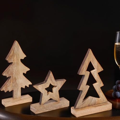 MARRAKESCH 3er Set Weihnachtsdeko aus Holz 29cm als Tischdeko Fensterbank Dekoration an Weihnachten von Marrakesch Orient & Mediterran Interior