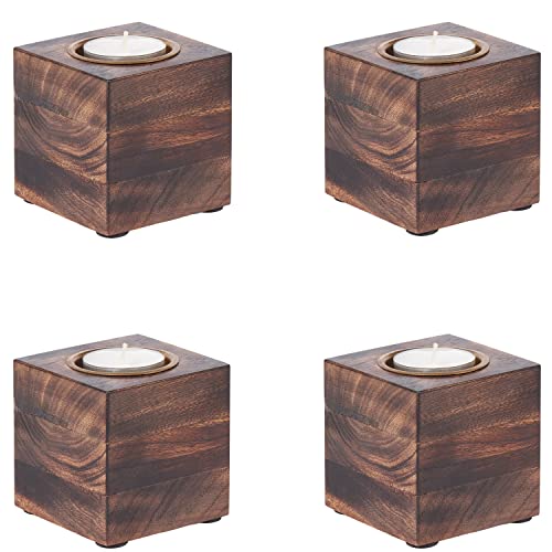 MARRAKESCH 4er Set Teelichthalter aus Holz Massiv 7,5cm Massivo Dunkel Braun als Hochzeitsdeko oder Tischdeko Massivo von Marrakesch Orient & Mediterran Interior