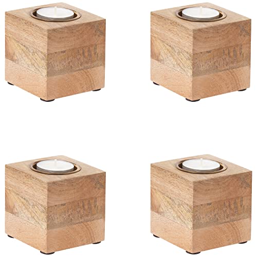 MARRAKESCH 4er Set Teelichthalter aus Holz Massiv 7,5cm Massivo Natur Braun als Hochzeitsdeko oder Tischdeko Massivo von Marrakesch Orient & Mediterran Interior