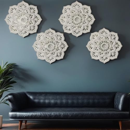 MARRAKESCH 4er Set Boho Ramadan Deko Wanddeko Wanddeko aus Holz 40cm gross Ornament Amila weiss als Orientalische Wandbild Dekoration von Marrakesch Orient & Mediterran Interior