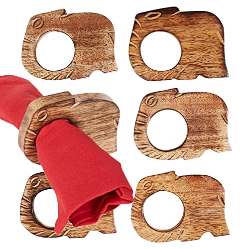 MARRAKESCH 6er Set Serviettenhalter Serviettenringe aus Holz Kiran xxcm groß braun | Elefant Serviettenschnalle für Weihnachten Bankett Hochzeit handgefertigt als Tischdeko auf den gedeckten Tisch von Marrakesch Orient & Mediterran Interior