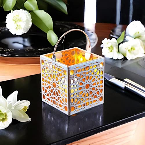 MARRAKESCH Orientalische Teelichthalter 10cm Weiss aus Metall & Glas Deko Windlicht Assa als Hochzeitsdeko Tischdeko von Marrakesch Orient & Mediterran Interior