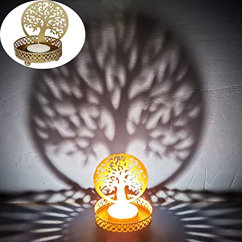 MARRAKESCH Teelichthalter Baum des Lebens 8cm Gold aus Metall als Hochzeitsdeko oder Tischdeko Dentro von Marrakesch Orient & Mediterran Interior
