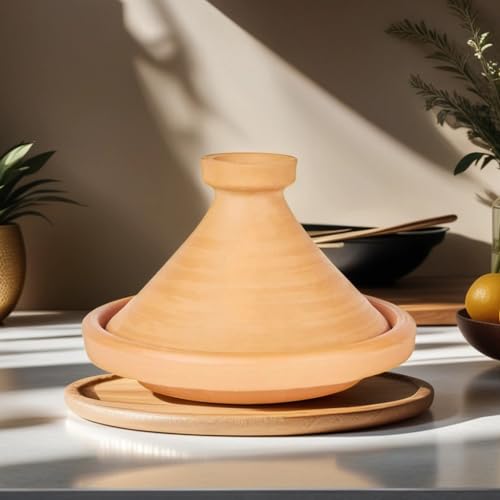 Marokkanische Tajine Topf zum Kochen | Schmortopf Unglasiert Aladin Ø 31cm für 3-5 Personen | inklusive Rezepte und Gebrauchsanweisung | ORIGINAL Tontopf handgetöpfert aus Marokko von Marrakesch Orient & Mediterran Interior