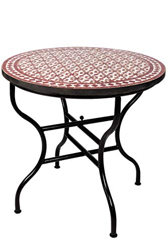 Marokkanischer Mosaiktisch Albaicín Bordeaux Natur Ø100cm | handgefertigter Esstisch aus Schmiedeeisen & Mosaik | orientalisch mediterraner Gartentisch | Boho Wohn- & Terrassentisch von Marrakesch Orient & Mediterran Interior