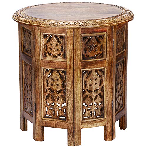 Marokkanischer Tisch Beistelltisch aus Holz Ashkar Braun ø 45cm groß rund | Orientalischer runder Hocker Blumenhocker orientalisch klein | Orientalische runde kleine Beistelltische klappbar von Marrakesch Orient & Mediterran Interior