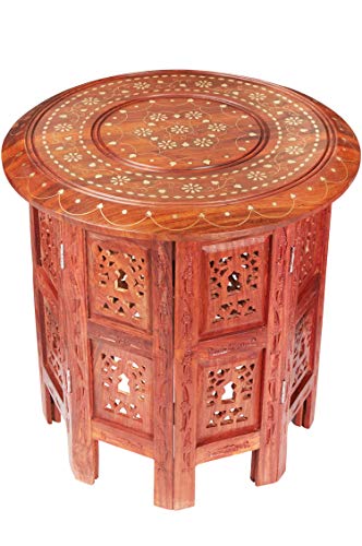 Marokkanischer Tisch Beistelltisch aus Holz Caglanur Braun ø 38cm groß rund | Orientalischer runder Hocker Blumenhocker orientalisch klein | Orientalische runde kleine nachttisch klappbar von Marrakesch Orient & Mediterran Interior